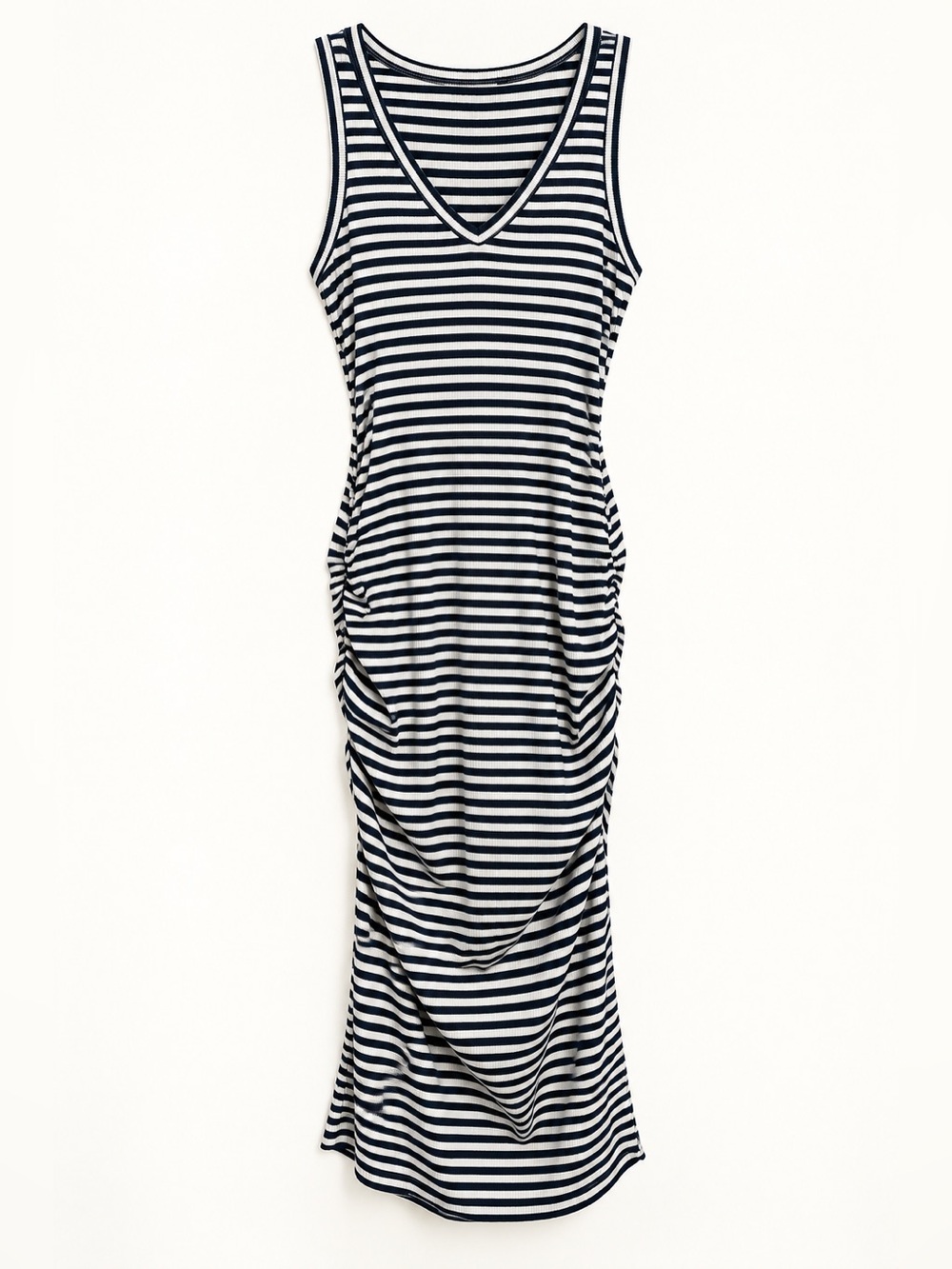 A New Day Navy & White Striped Ruched Midi Dress